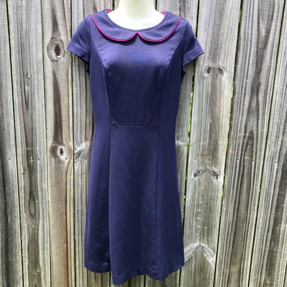 Boden Navy Dress 4 Peter Pan Collar Small The Strand Mini Navy Blue Pink - Picture 3 of 7